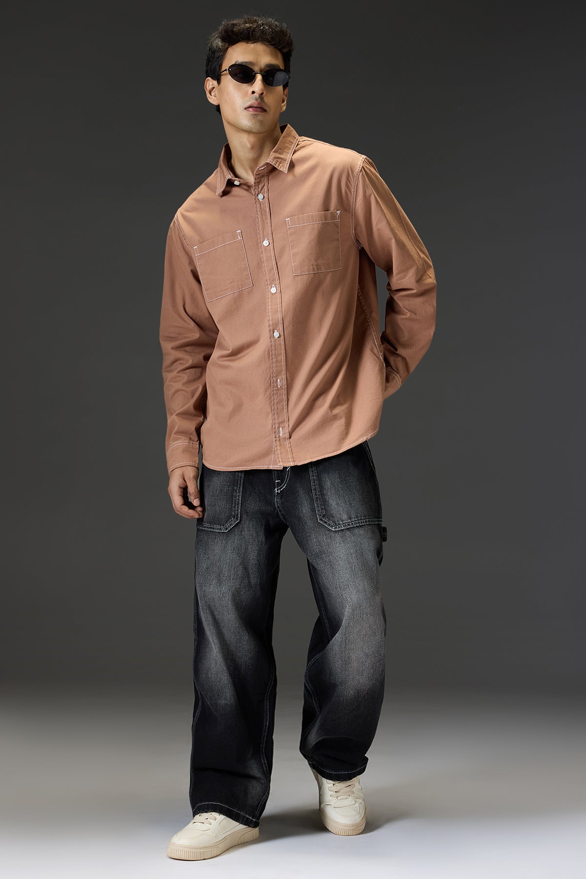 Brown Men's Contrast Stitch Shirt