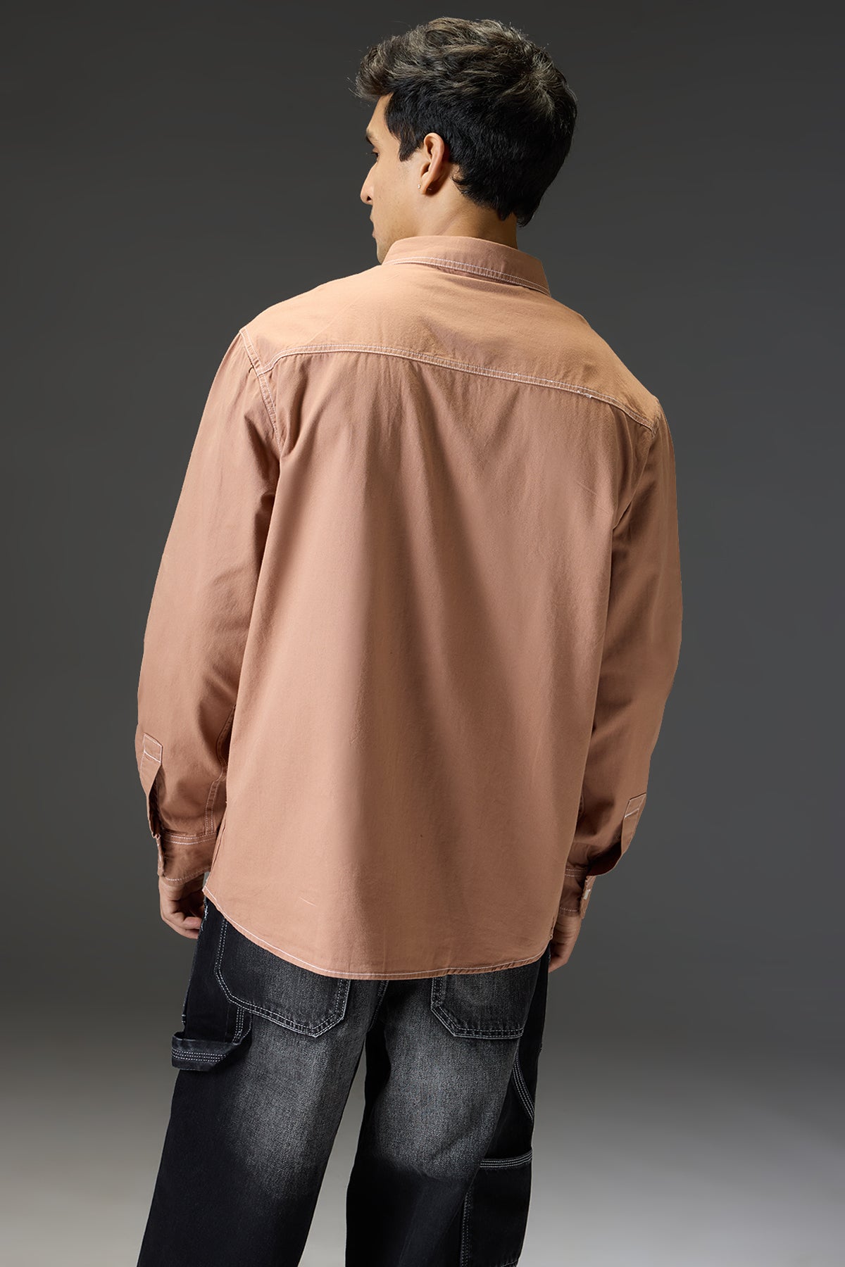 Brown Men's Contrast Stitch Shirt