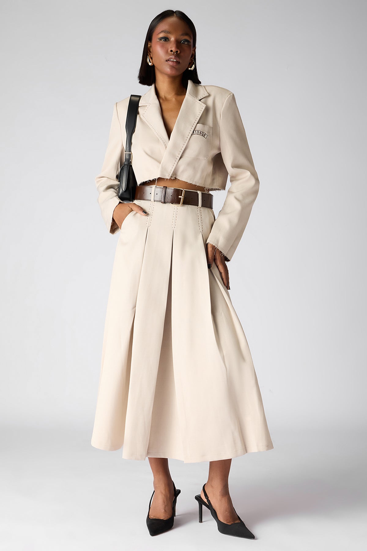 The 9 To 5 Essential Pleated Skirt- Beige