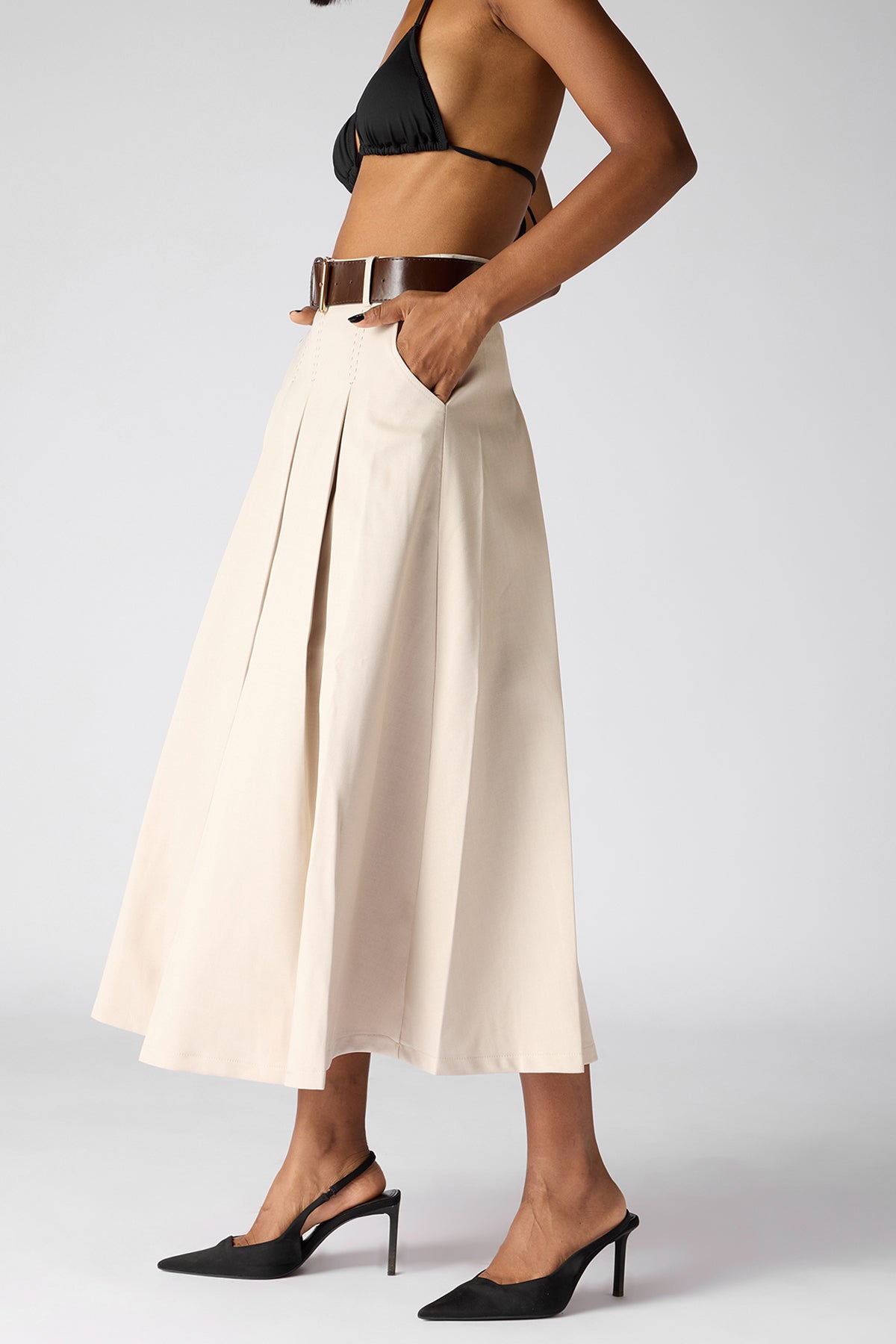 The 9 To 5 Essential Pleated Skirt- Beige