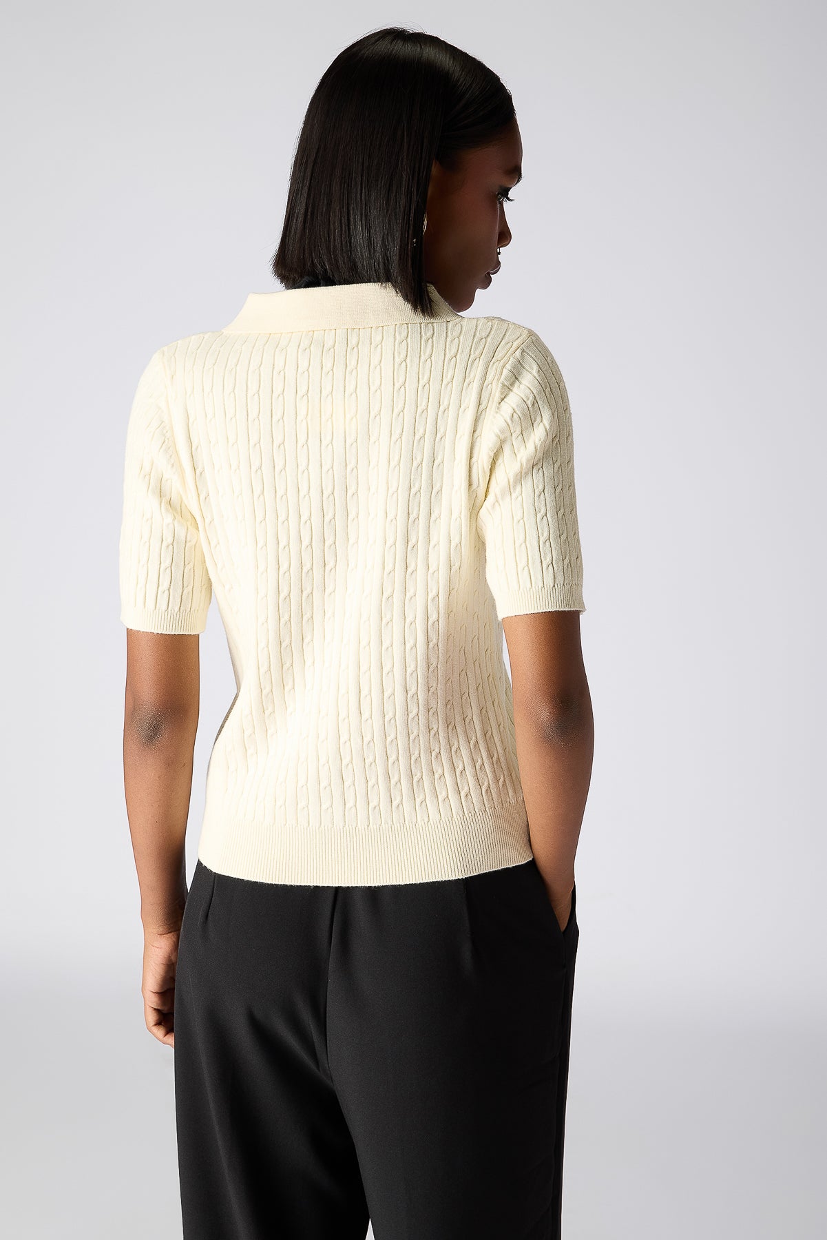 Cable-Knit Polo Top - Lime