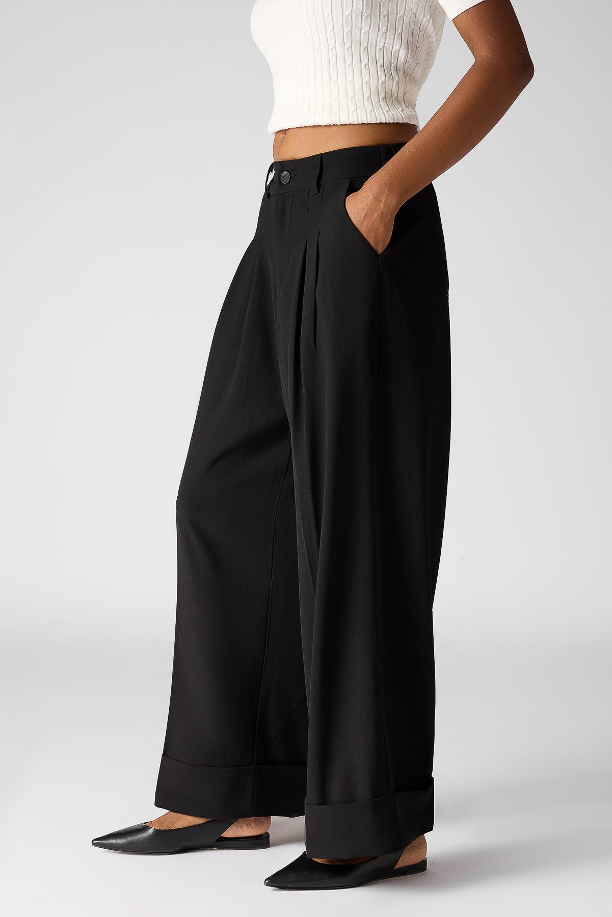 Black Flared Pleated Korean Pants