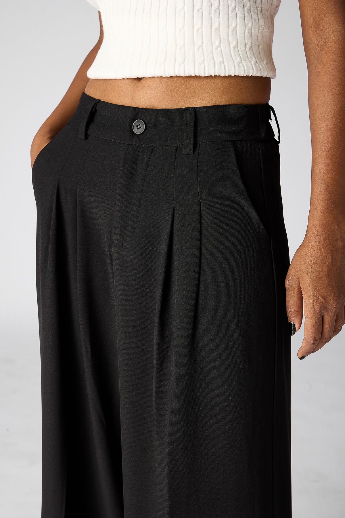 Black Flared Pleated Korean Pants