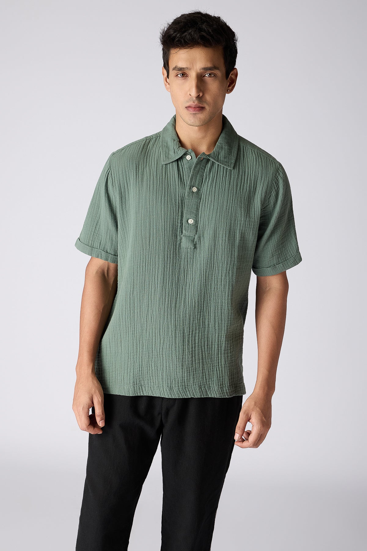 Seersucker Celeste Green Men's Polo Shirt