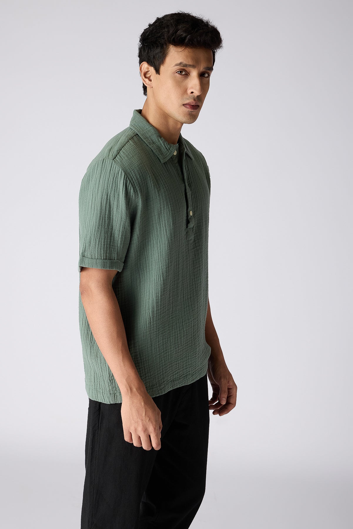 Seersucker Celeste Green Men's Polo Shirt