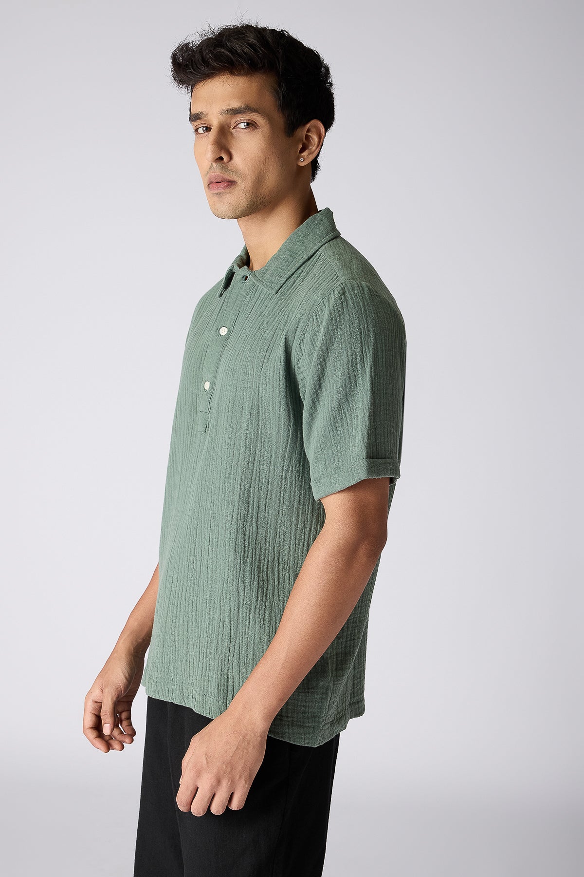 Seersucker Celeste Green Men's Polo Shirt