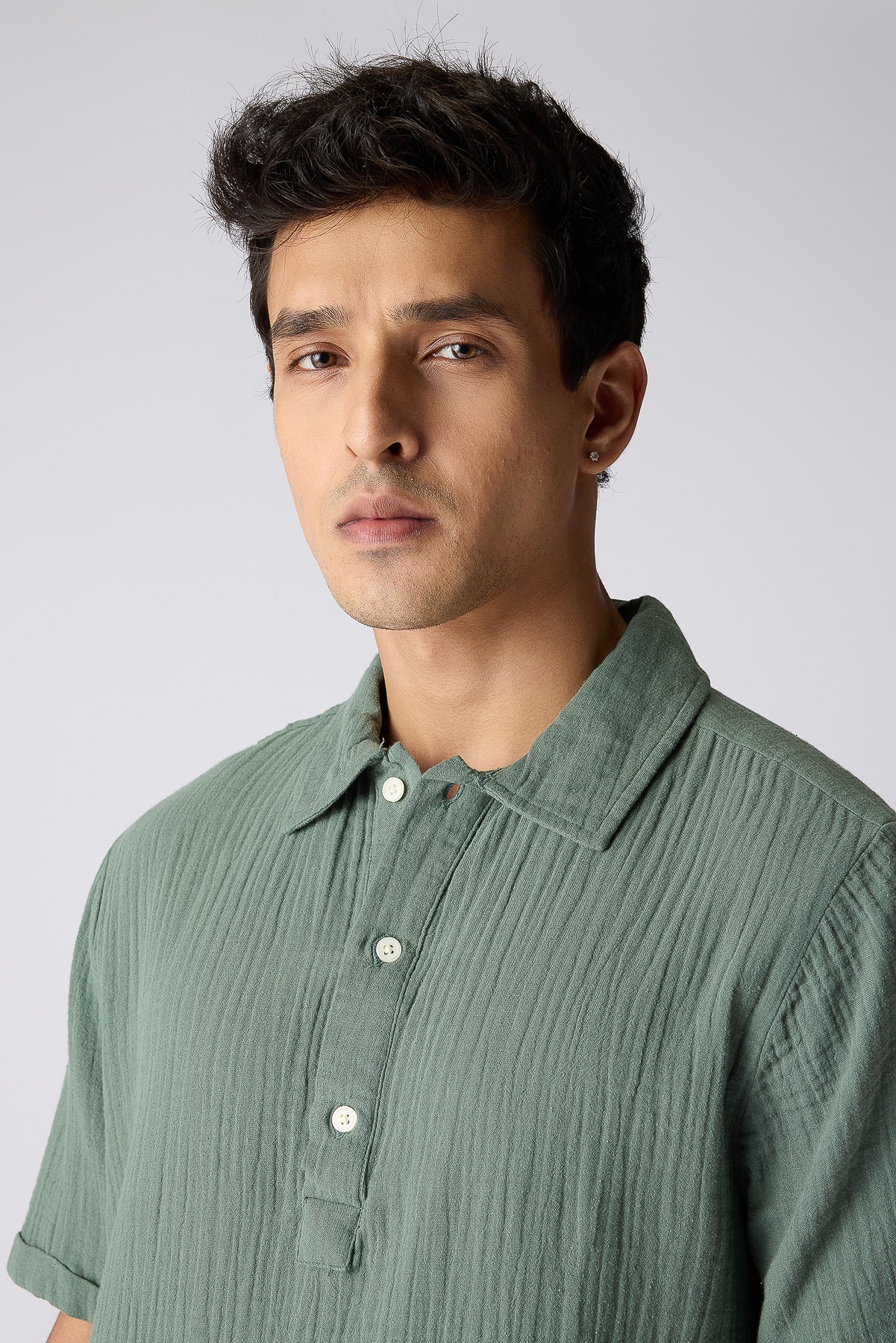 Seersucker Celeste Green Men's Polo Shirt