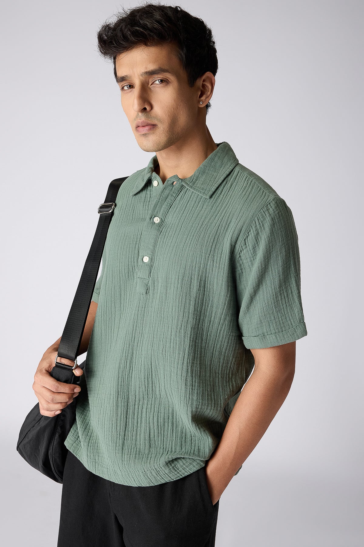 Seersucker Celeste Green Men's Polo Shirt