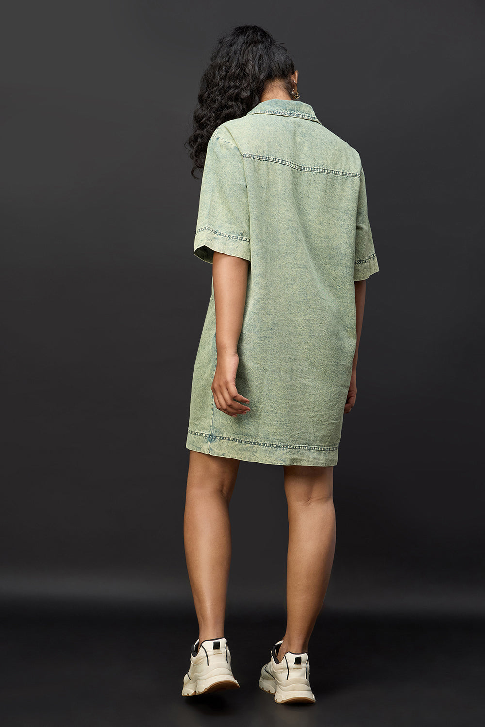 Ocean Green Denim Boxy Shirt Dress