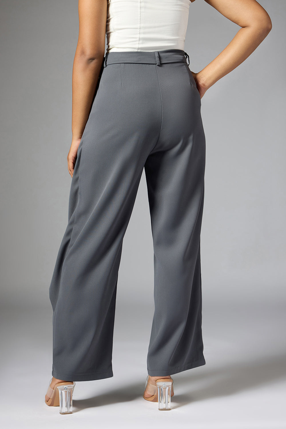 Frost Grey Wrap Front Korean Pants