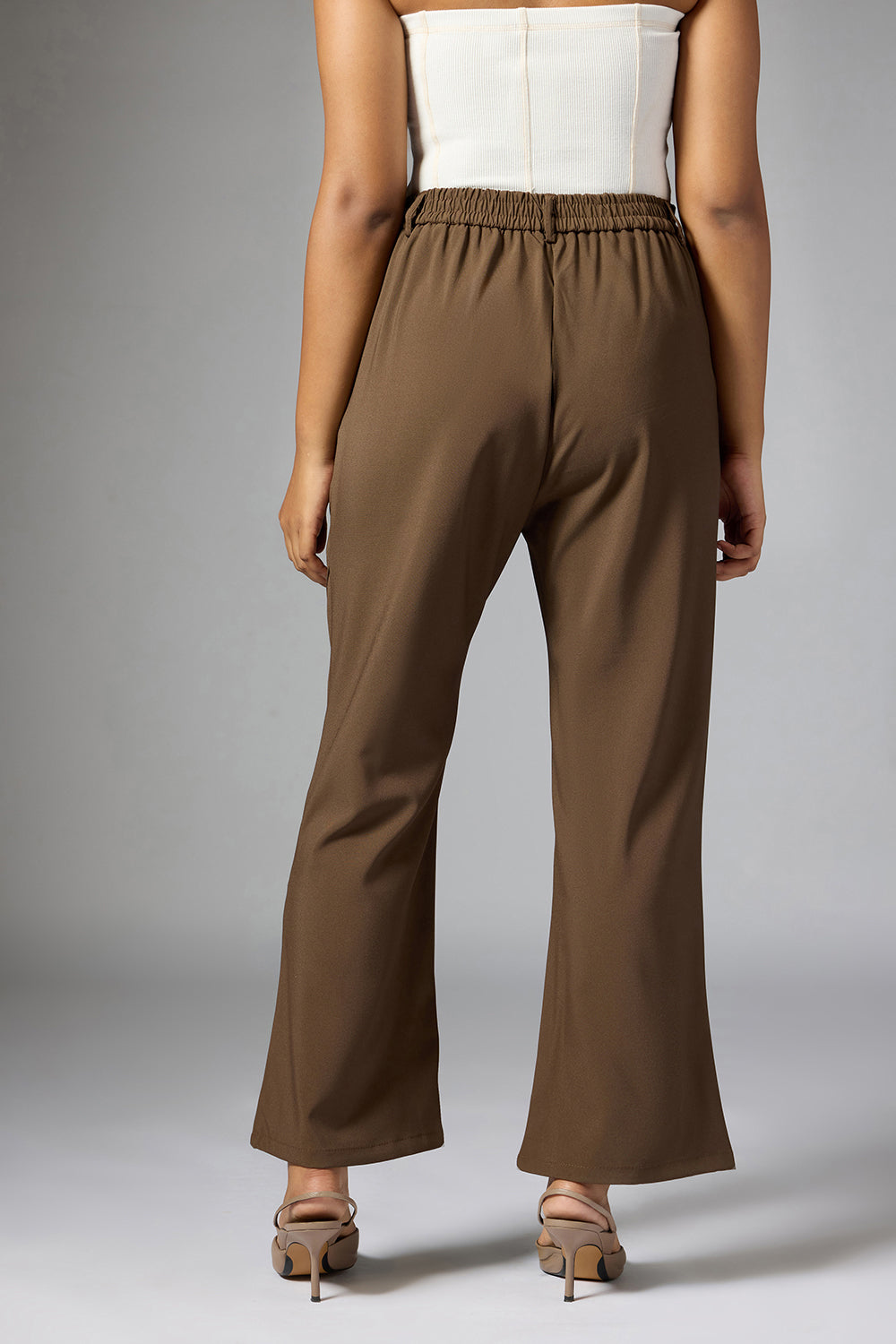 Taupe Panelled Bootcut Korean Pant