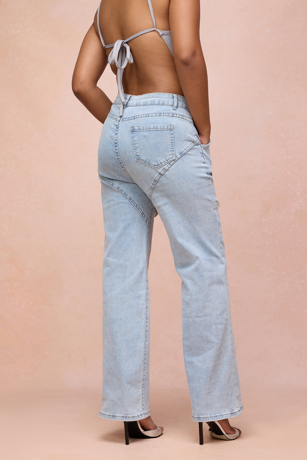 Aria Blue Rhinestone Cut-Out Jeans