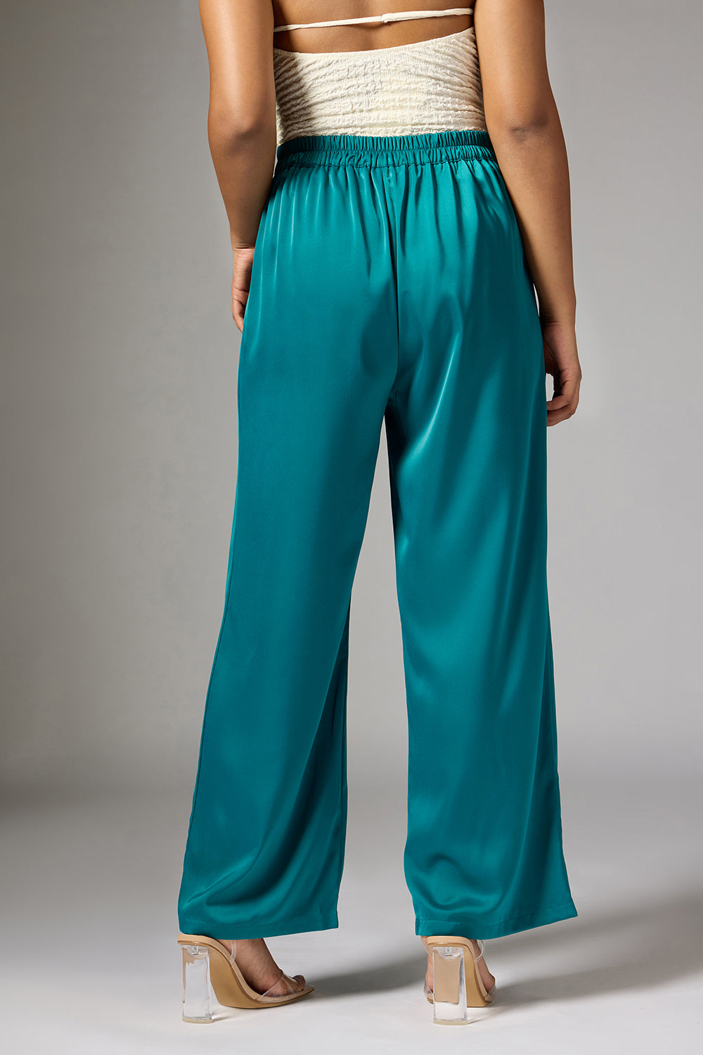 Opal Green Satin Straight Korean Pants