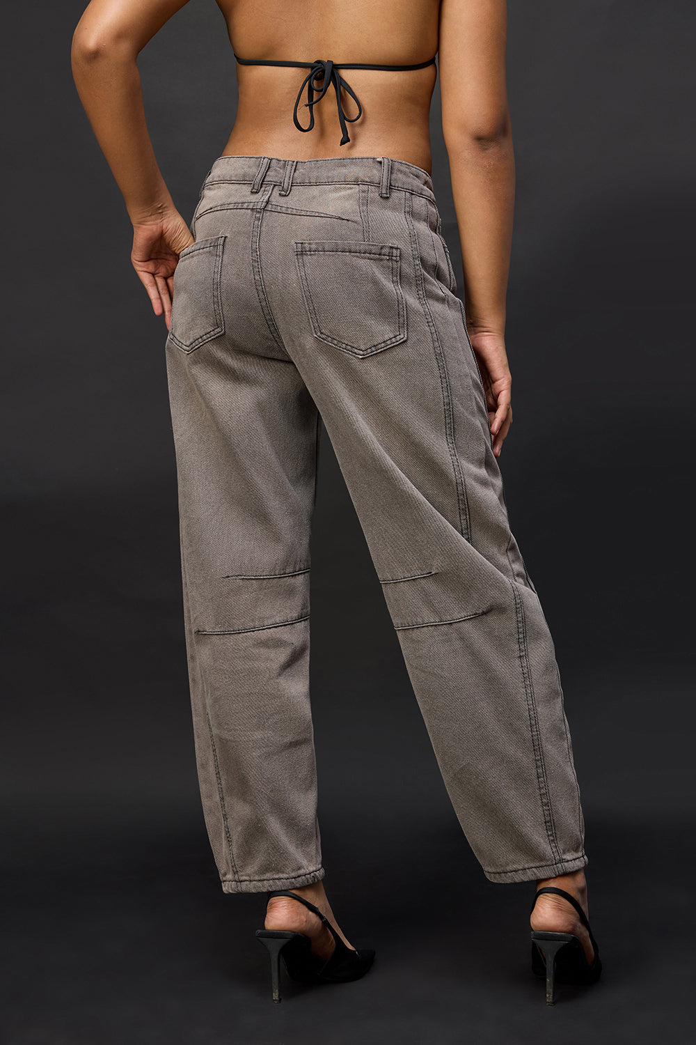 Taupe Grey Barrel Leg Jeans