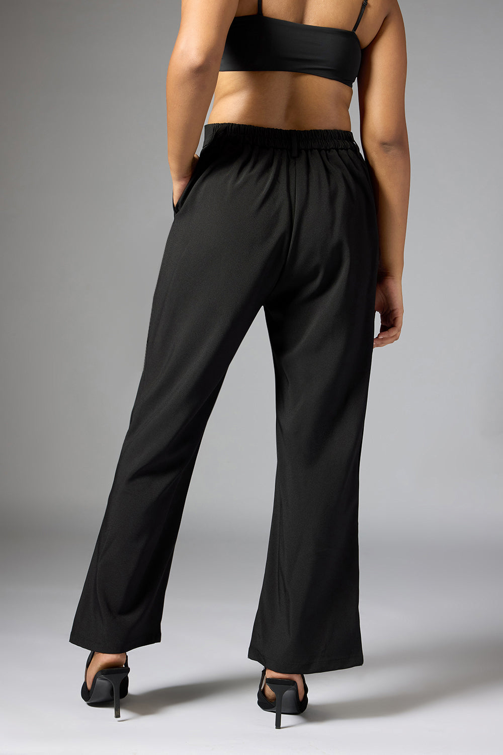 Black Panelled Bootcut Korean Pants