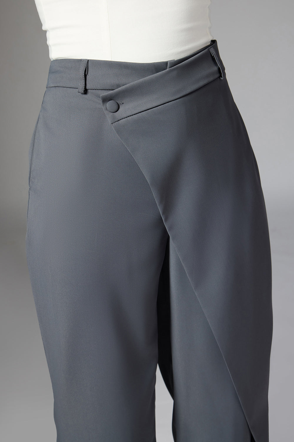 Frost Grey Wrap Front Korean Pants