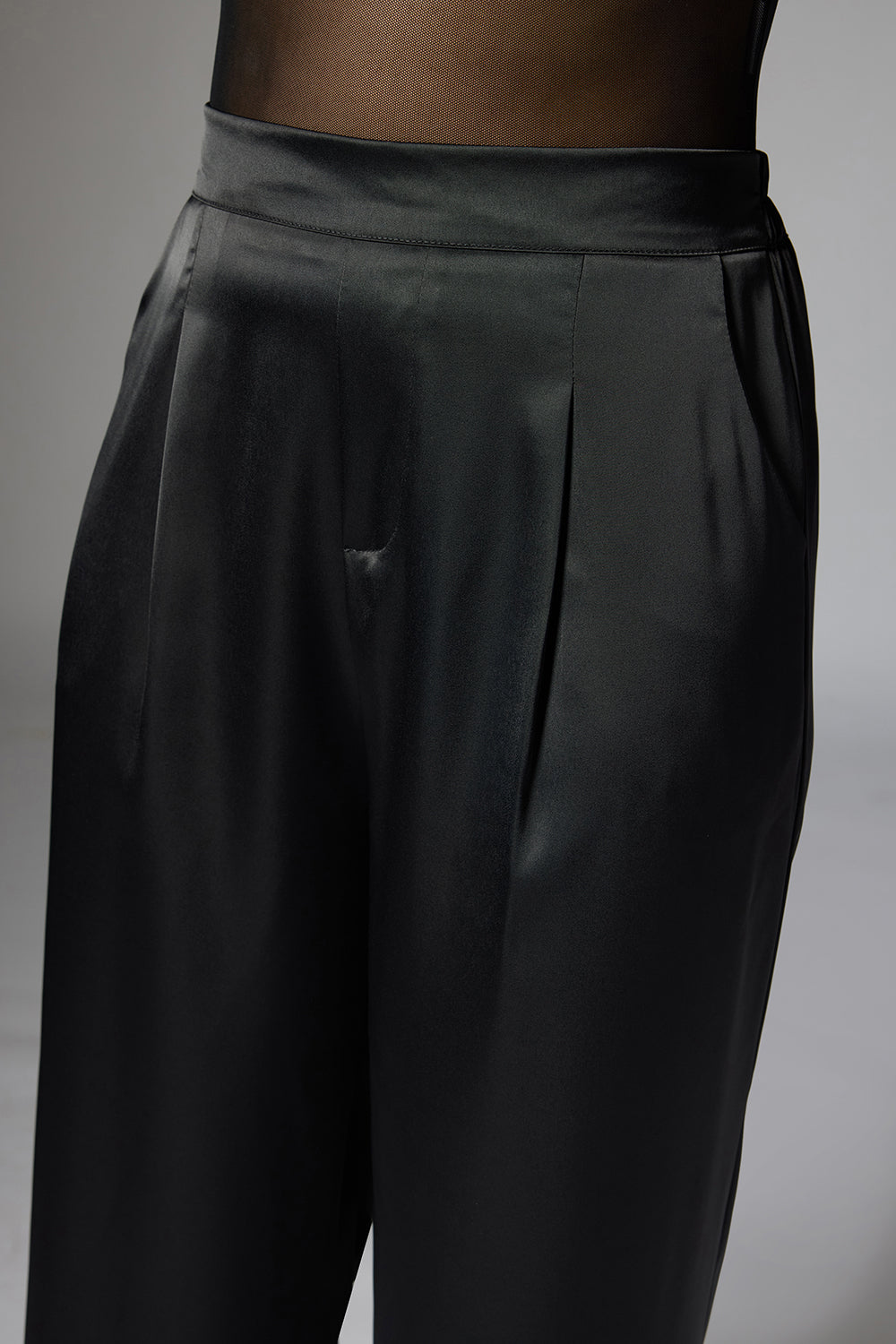 Shadow Black Satin Straight Korean Pants