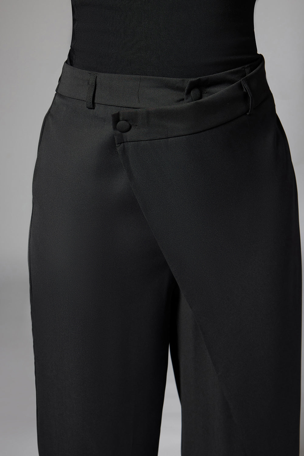 Onyx Black Wrap Front Korean Pants