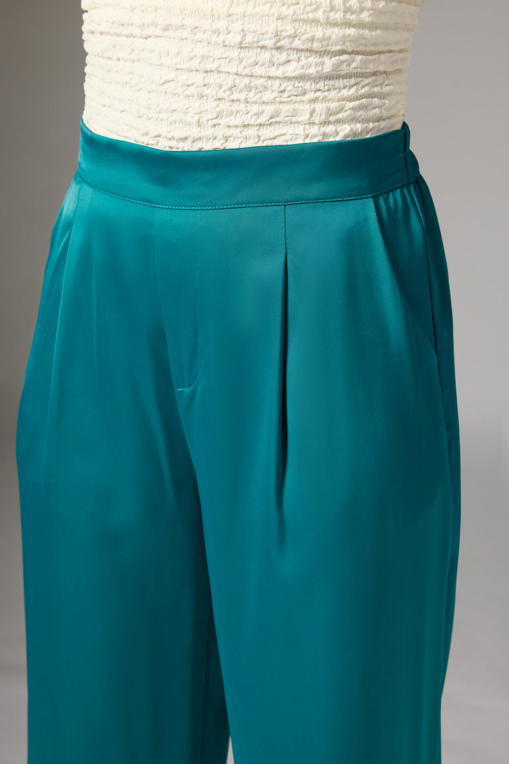 Opal Green Satin Straight Korean Pants