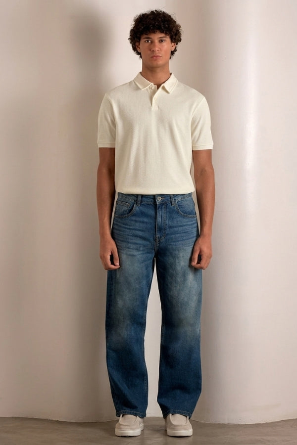 Men Indigo Stretchable Baggy Jeans - indigo stretchable baggy jeans