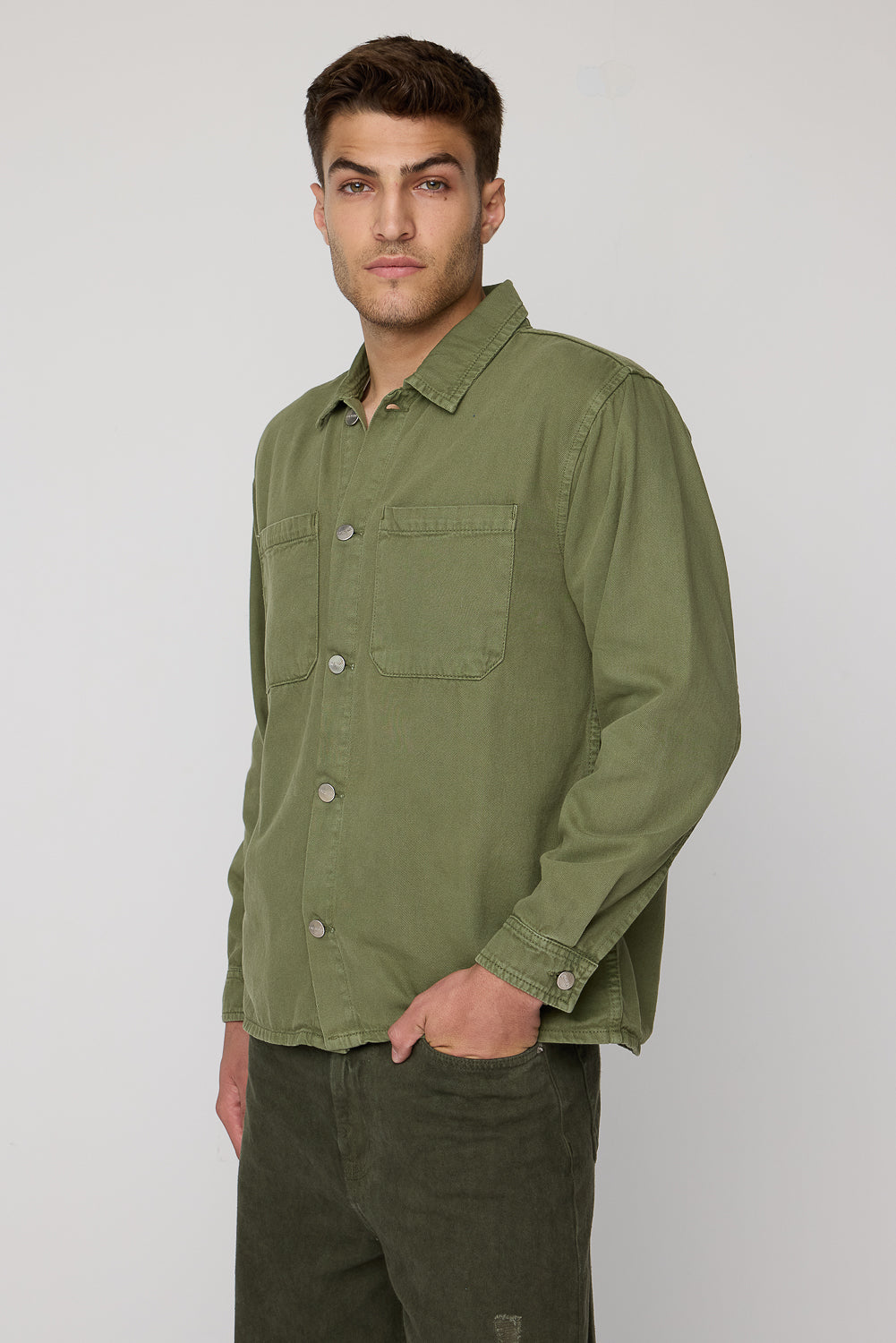 Olive Green Men’s Long Sleeve Utility Shacket