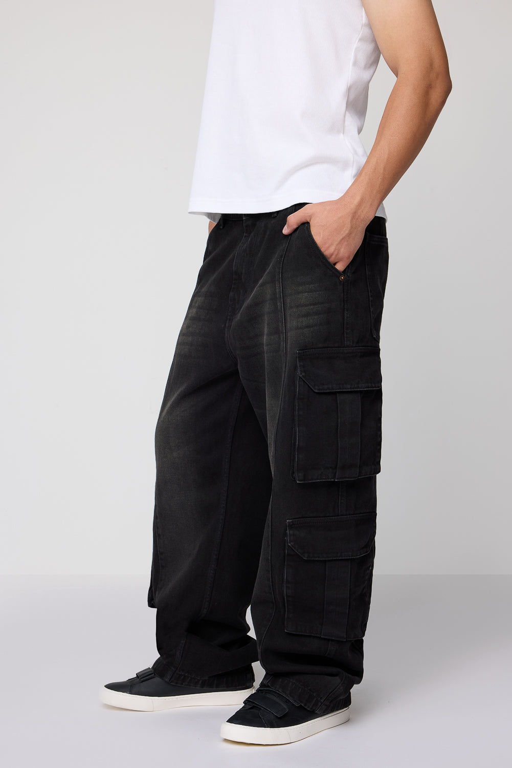 Panther Black Men's Baggy Utility Cargo Jeans