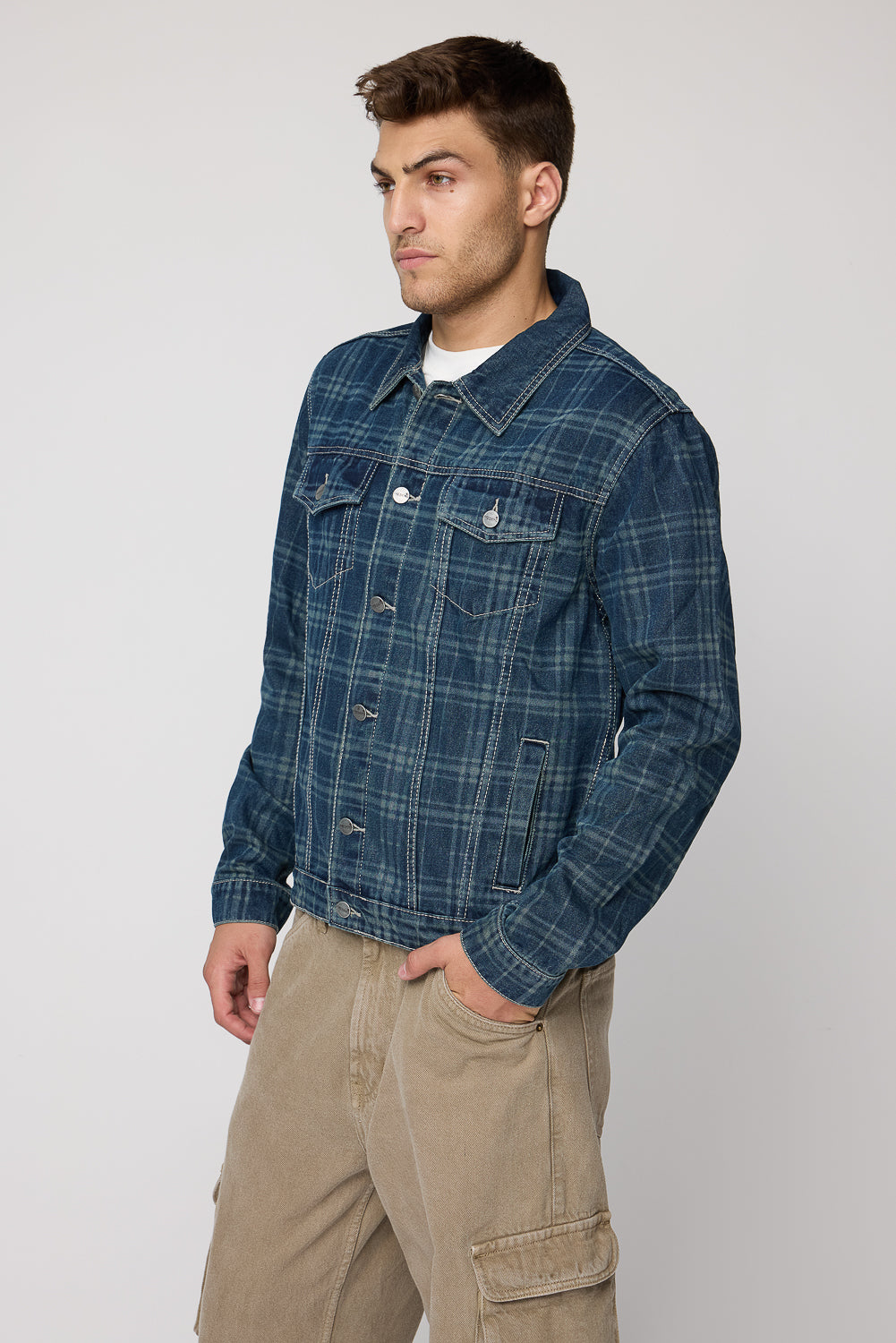 Men's Retro Plaid Denim Jacket