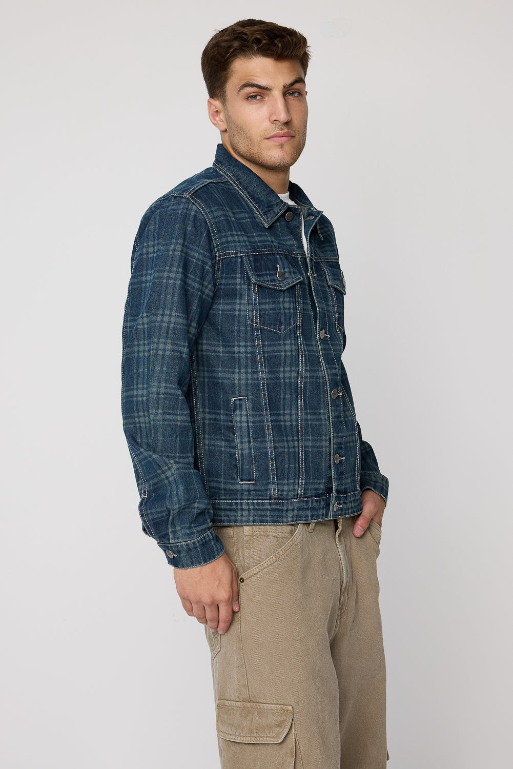 Men's Retro Plaid Denim Jacket