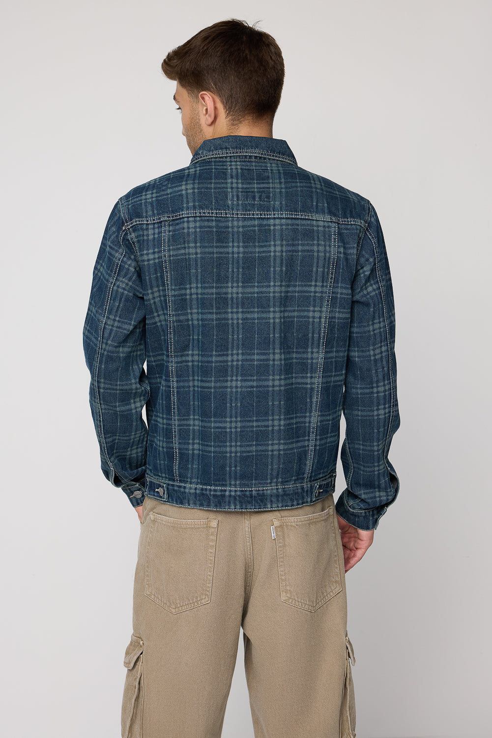 Men's Retro Plaid Denim Jacket