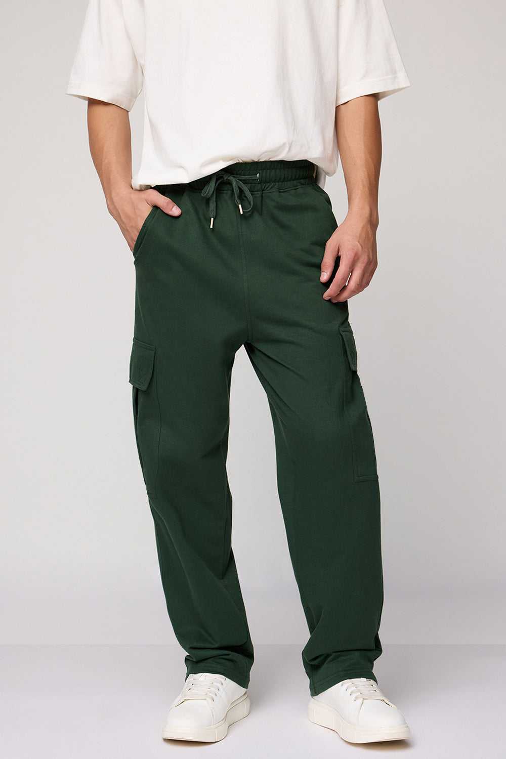 Men's Relaxed Olive Knit Cargo Joggers