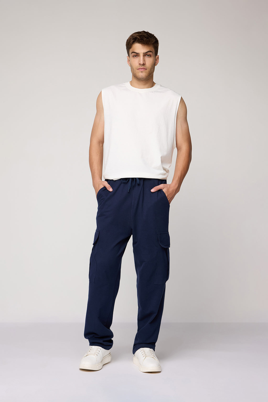 Men's Relaxed Navy Knit Cargo Joggers