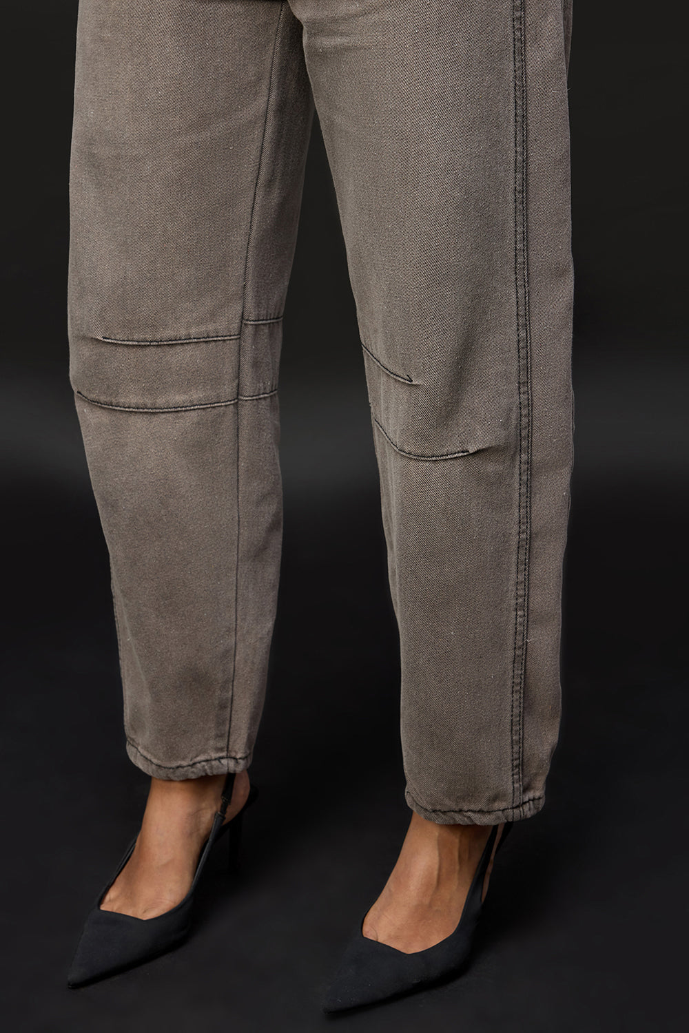 Taupe Grey Barrel Leg Jeans