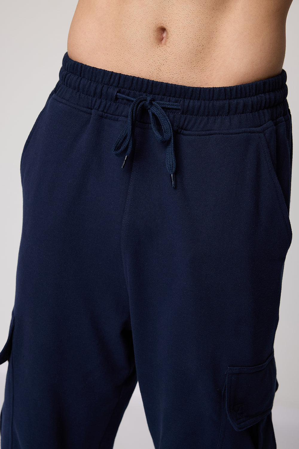 Men's Relaxed Navy Knit Cargo Joggers
