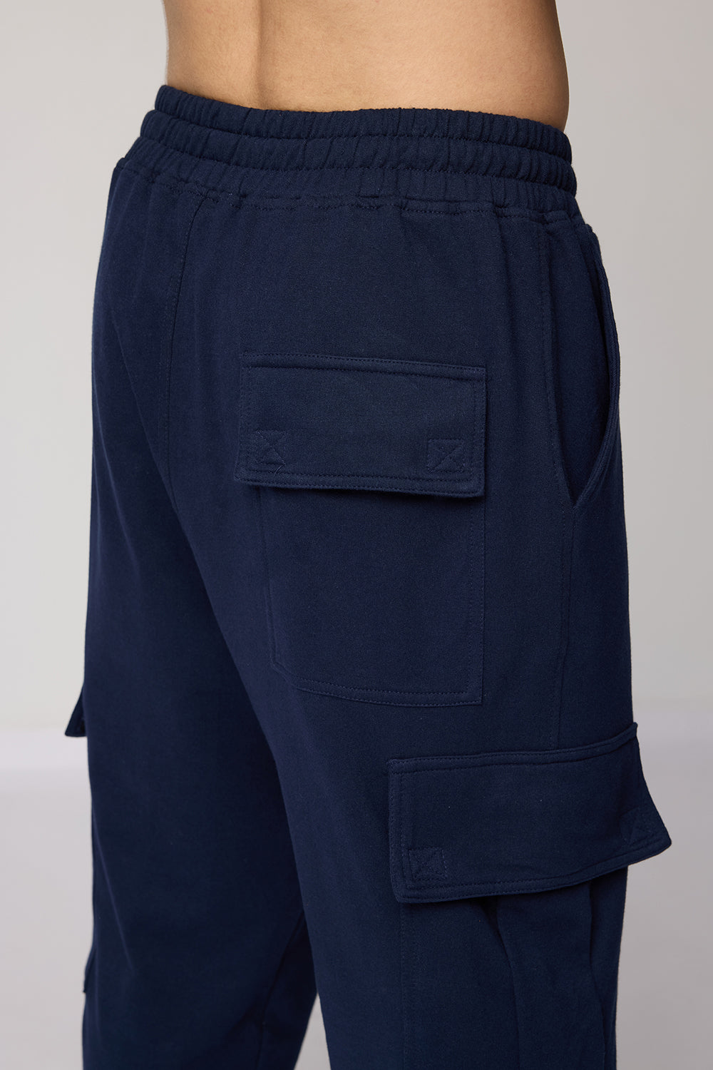 Men's Relaxed Navy Knit Cargo Joggers