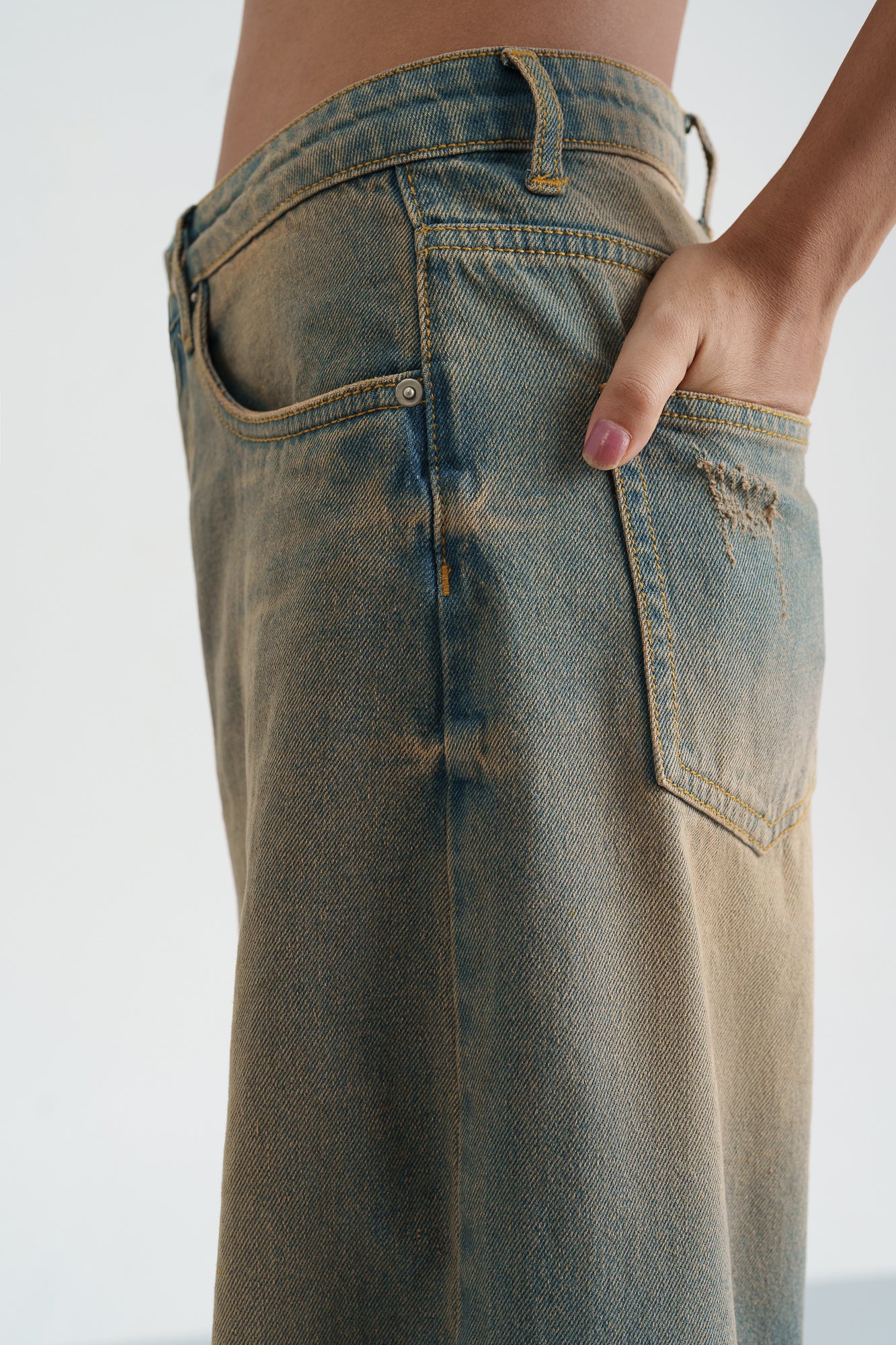 【SCENERITY】Kat Brown Wide Jeans Brown Contrast Stitch Wide Jeans