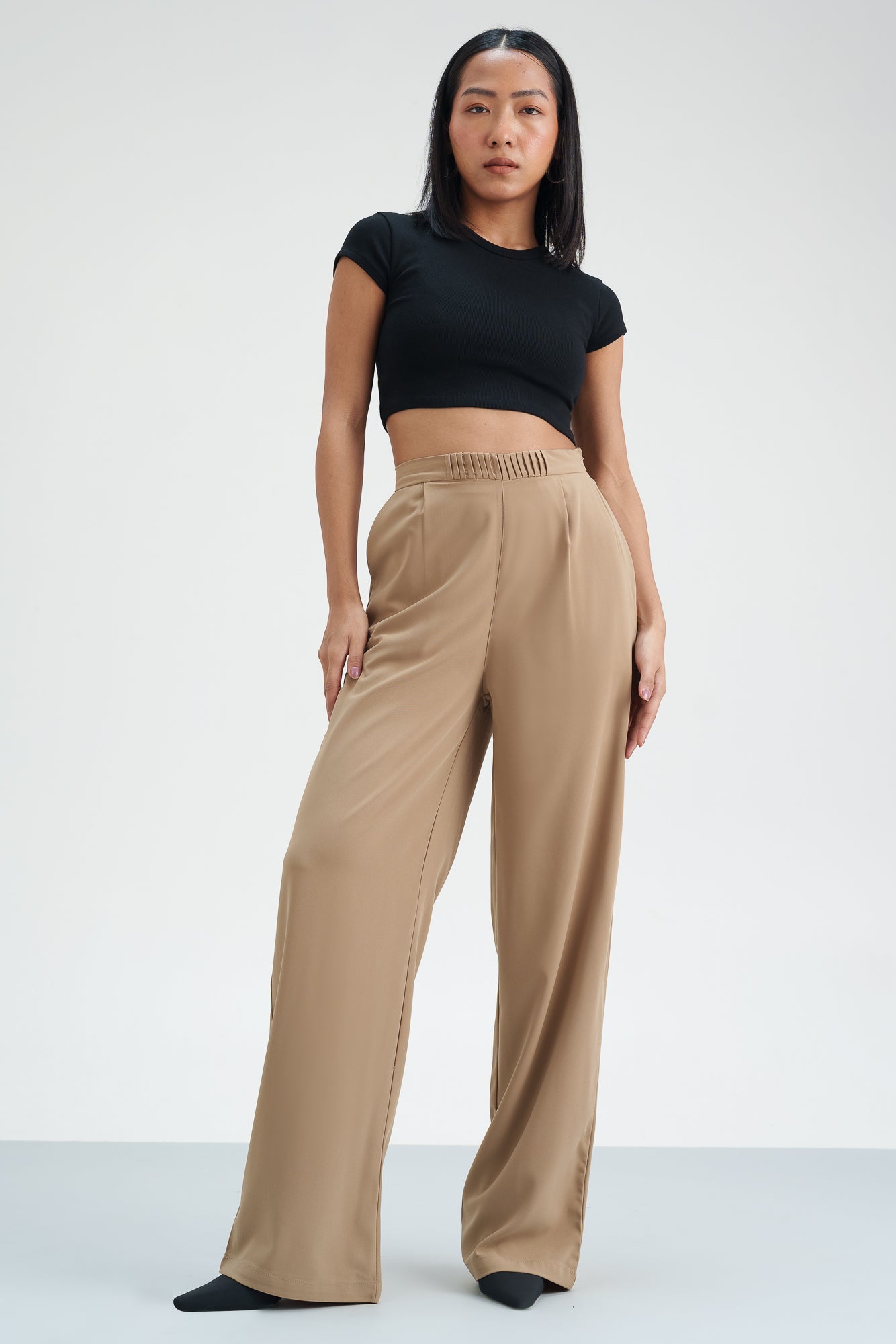 Taupe Bliss Pleated Waistband Korean Pants