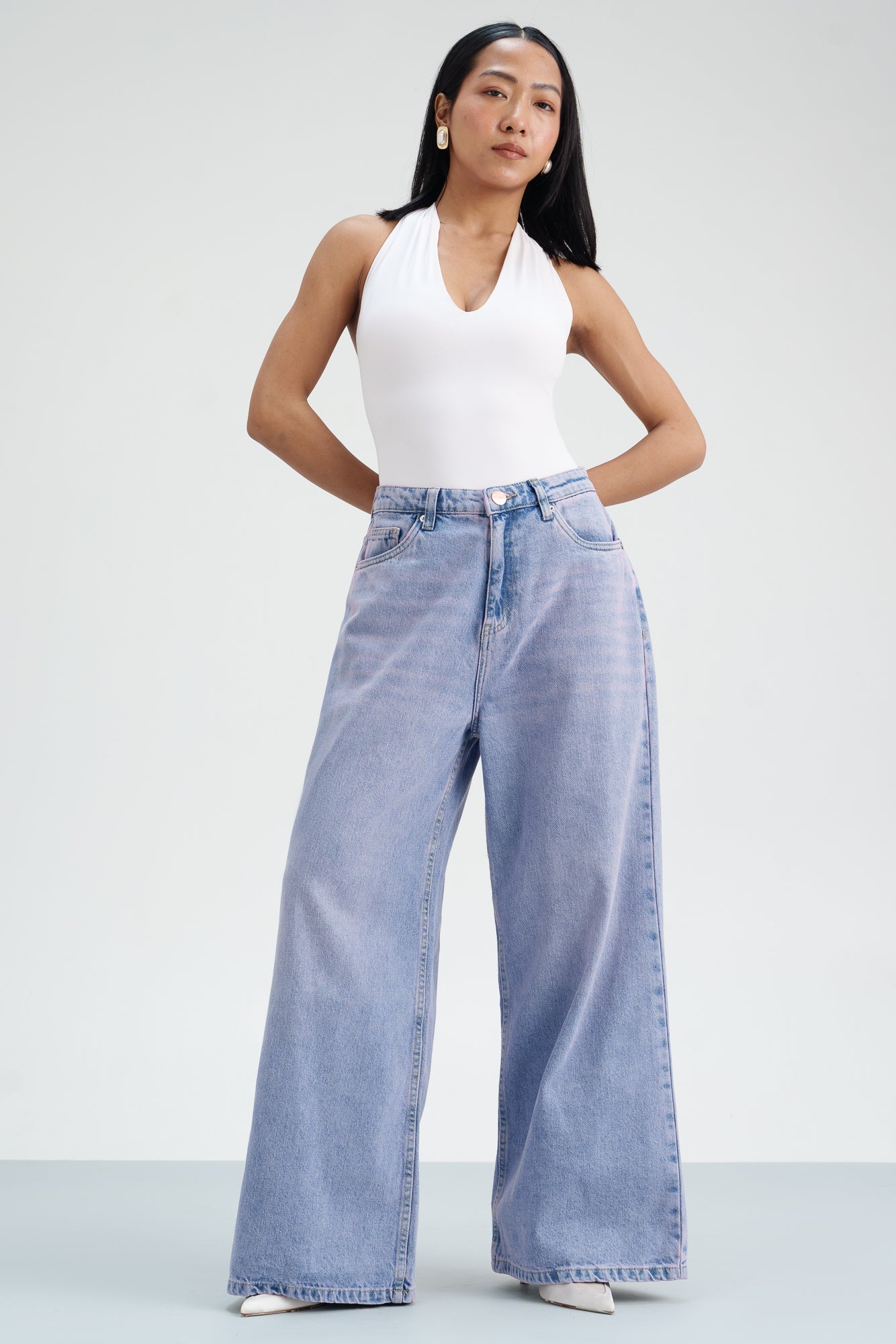 Blue Blush Cropped Wide Leg Jeans