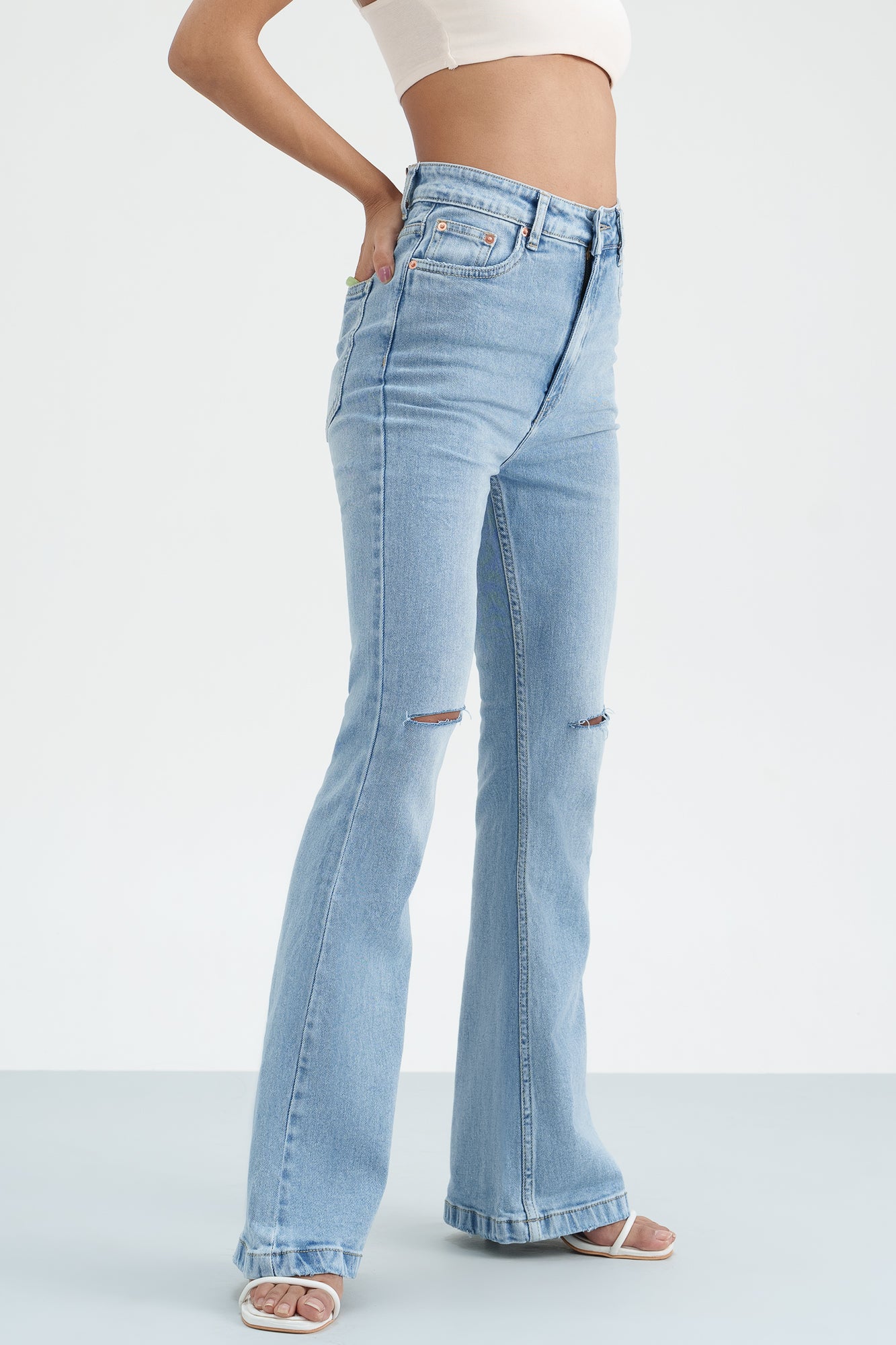 Blue Cascade Distressed Bootcut Jeans