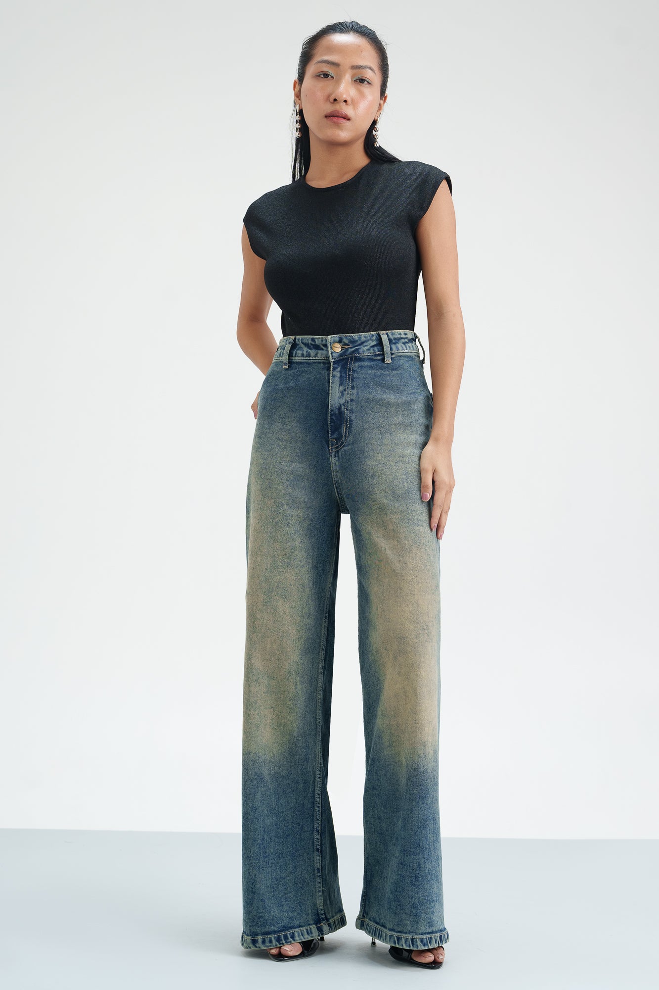 Rustic Rinse Retro Flare Stretch Jeans