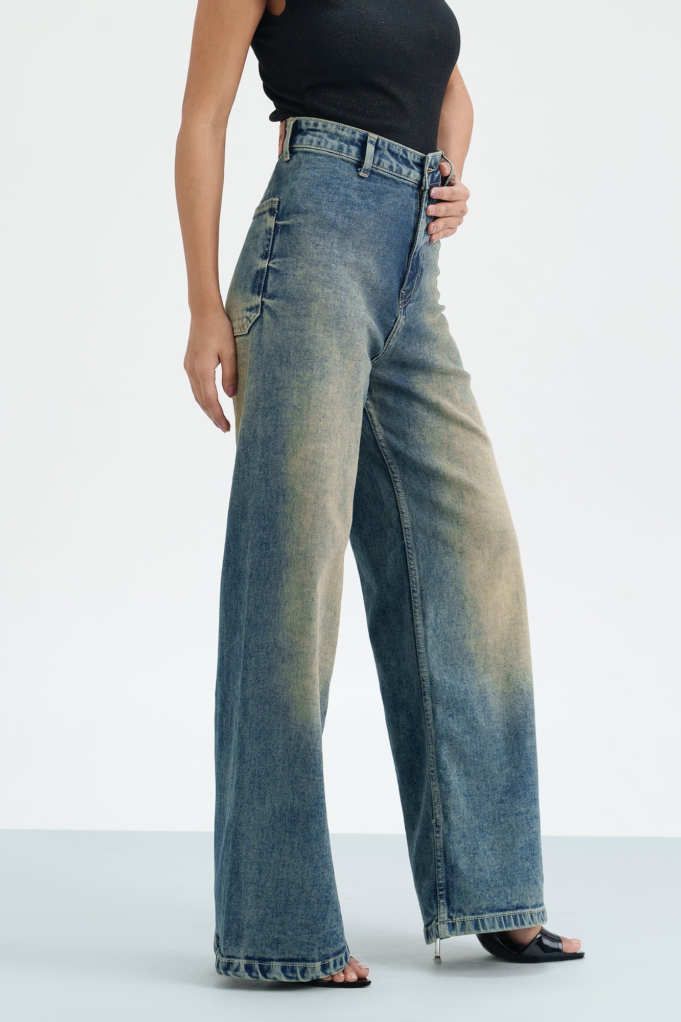 Rustic Rinse Retro Flare Stretch Jeans