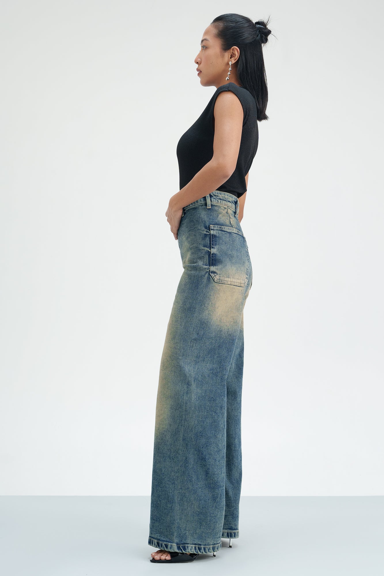 Rustic Rinse Retro Flare Stretch Jeans