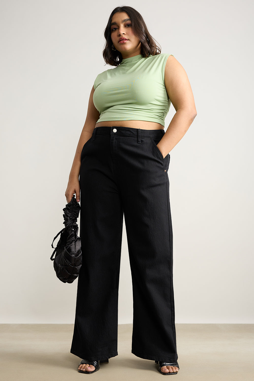 Curve Jet Black Jive Wide Jeans