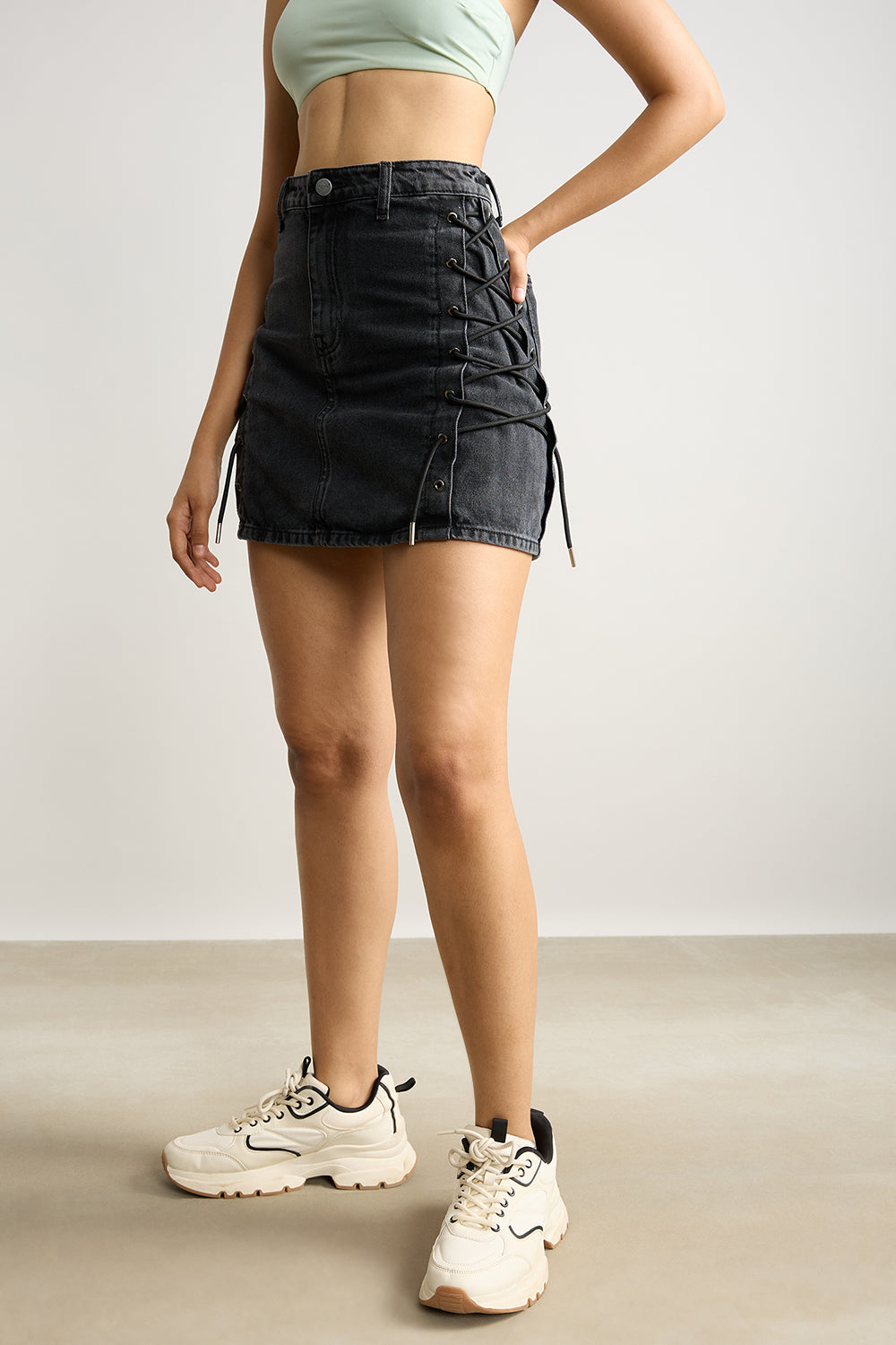 High waisted black skirt denim best sale