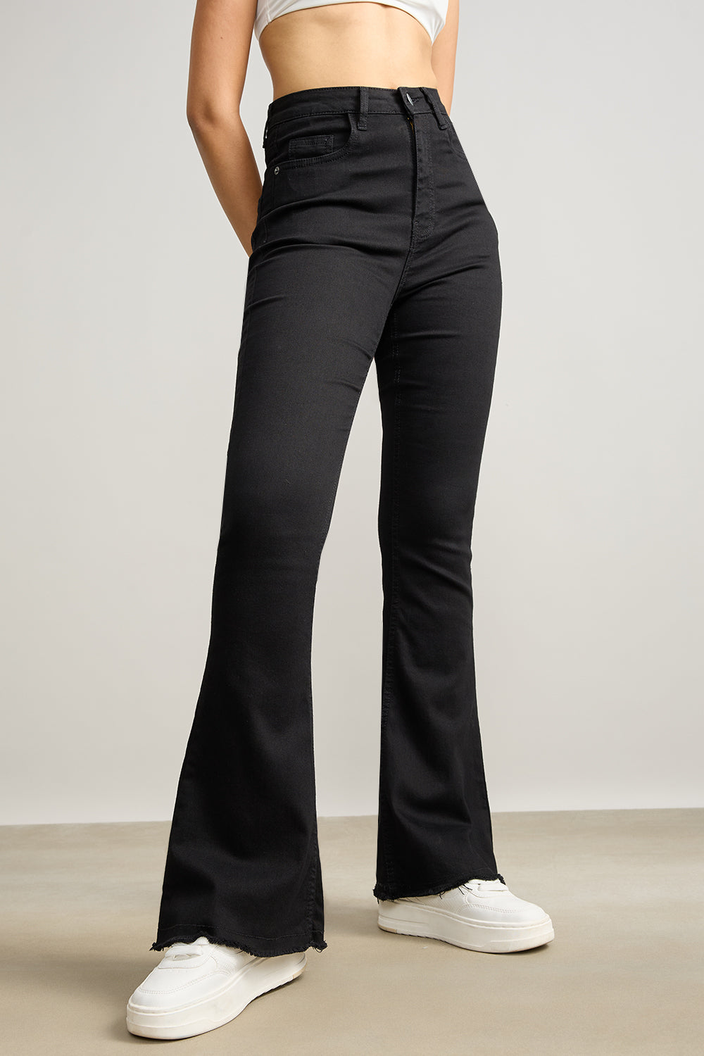 HIGH WAISTED SLIM BLACK BOOTCUT JEANS
