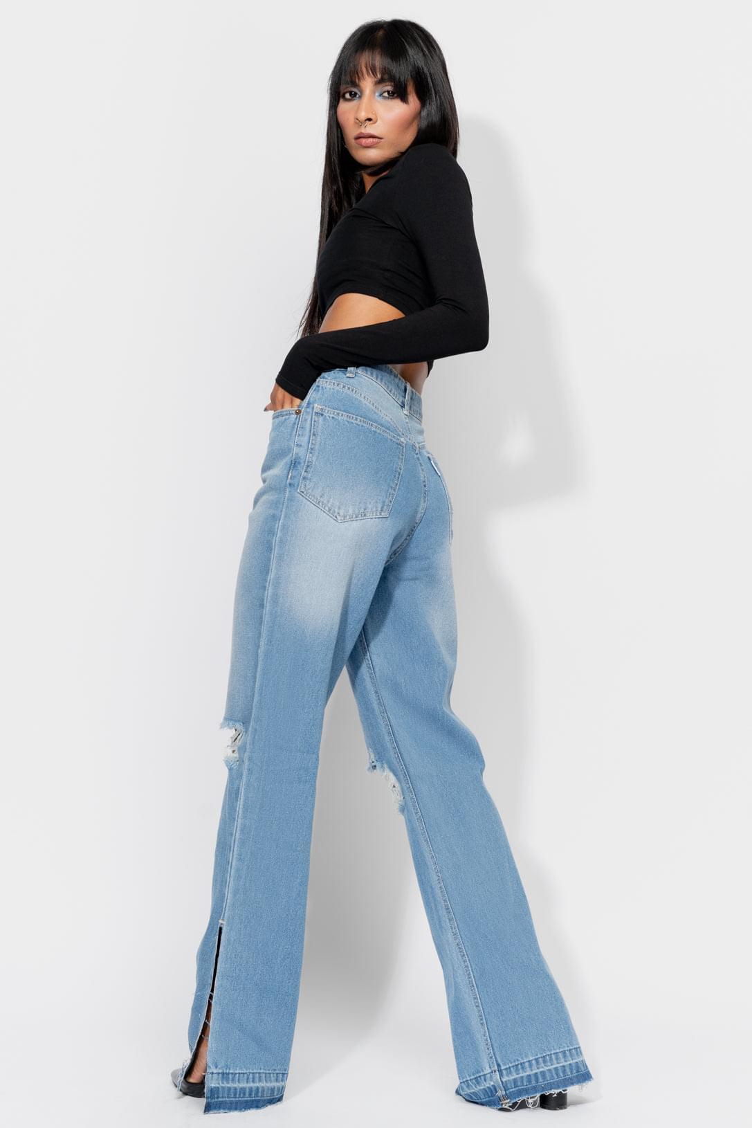 90's DISTRESSED SIDE SLIT STRAIGHT JEANS