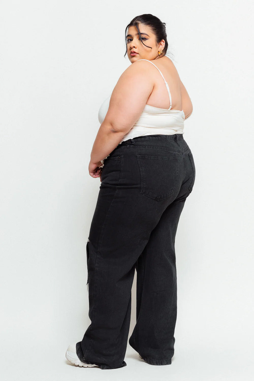 Black Box Slit Women's Wide Leg Jeans