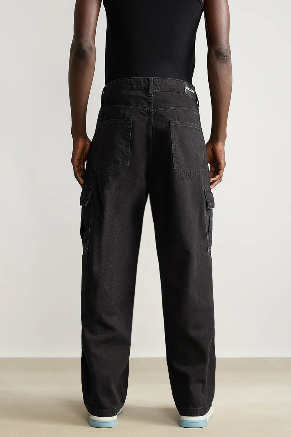 Black Men's Baggy Straight Cargo Jeans
