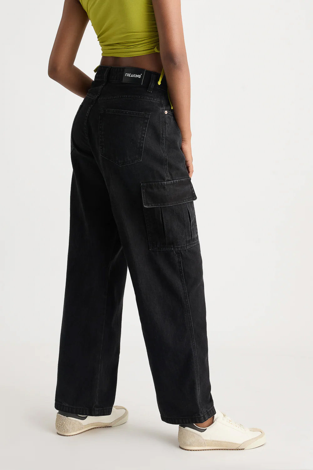 Black Women's Baggy Straight Cargo Jeans