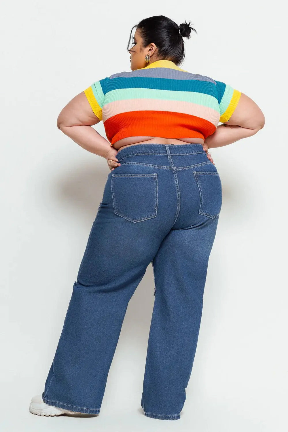 Blue Knee Slit Women's Wide Jeans