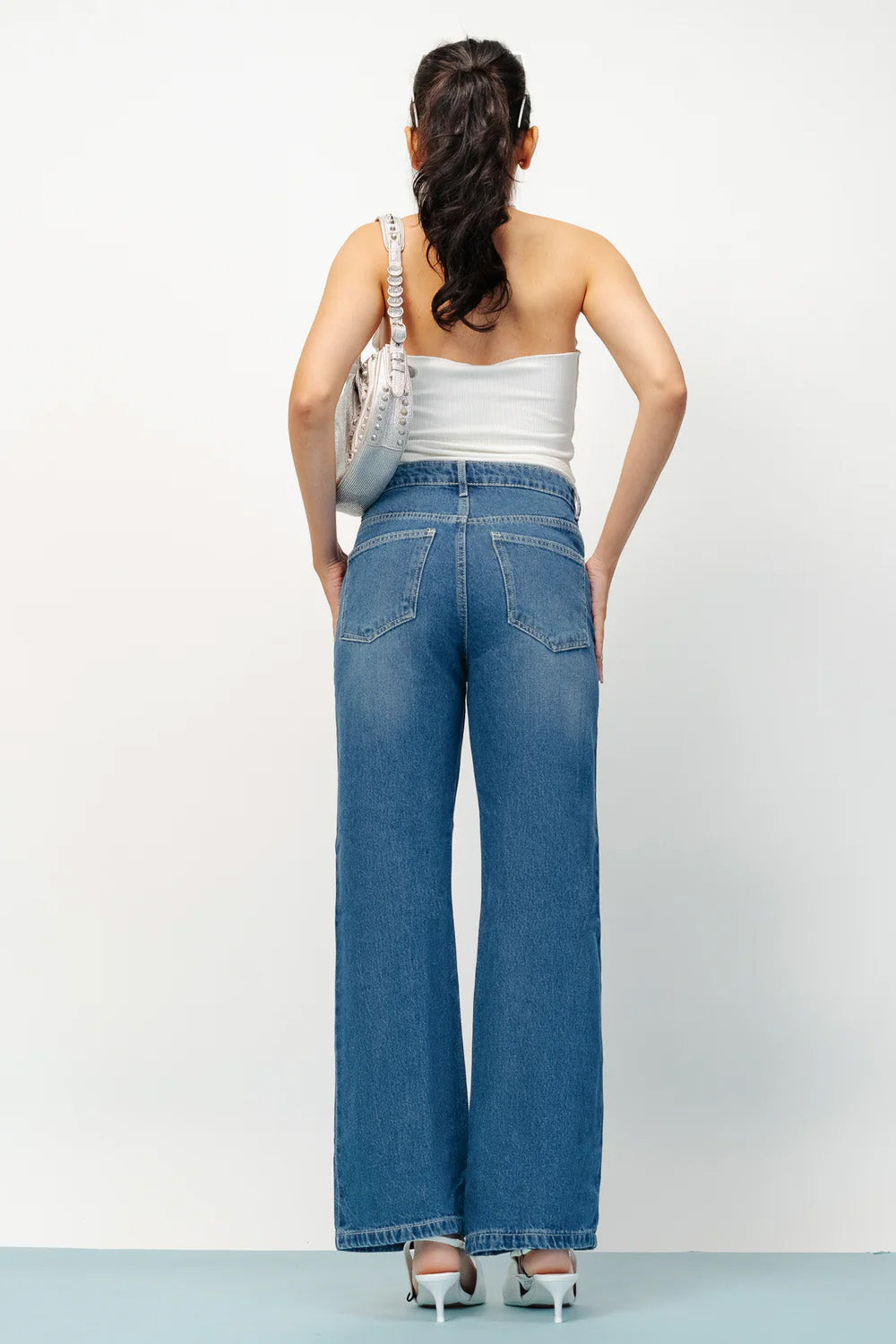 Blue Ripped Women's Wide Jeans